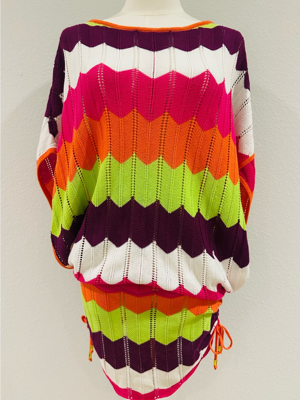 Trina Turk Multicolor Chevron Knit Tunic Pink, Orange, Lime, Purple, White